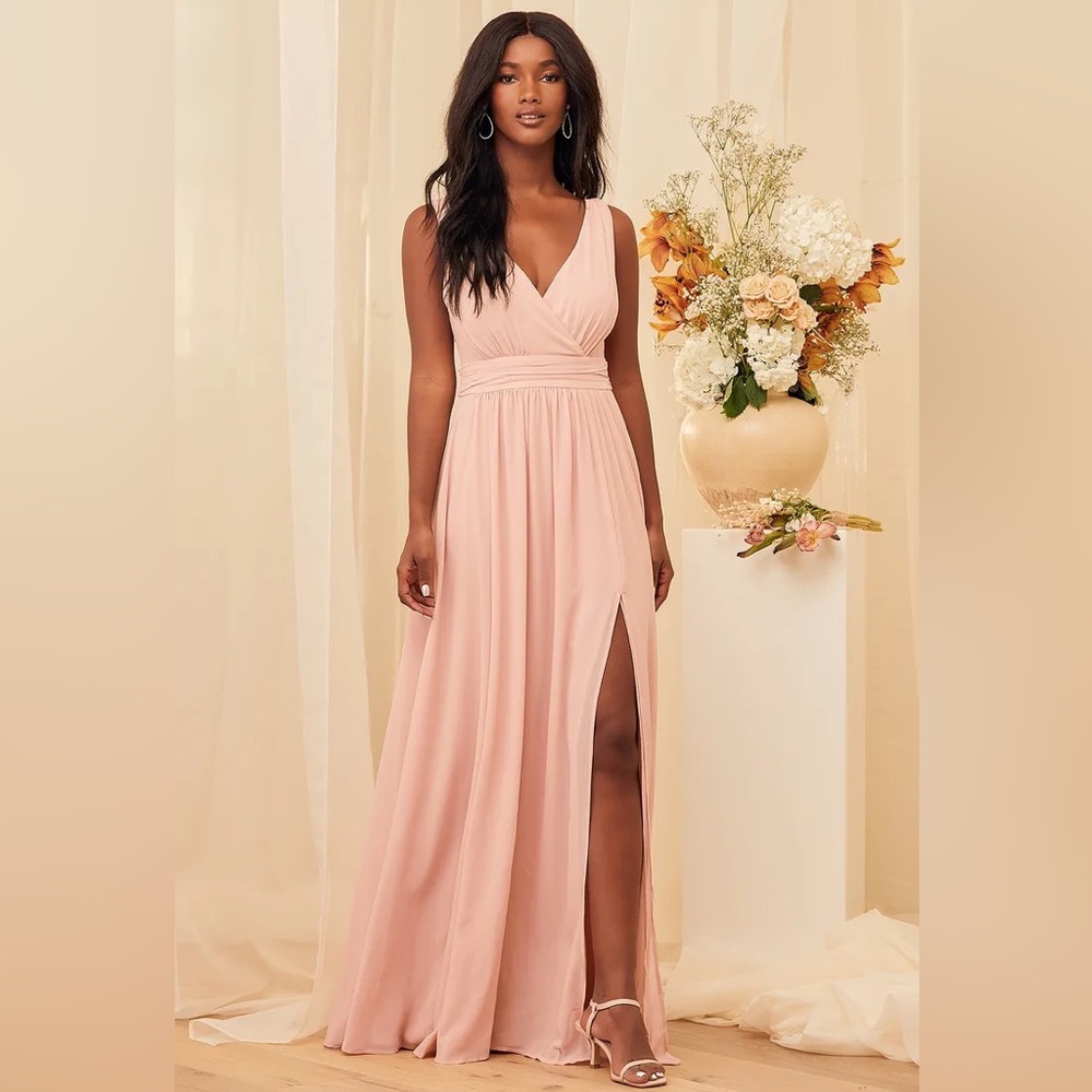 *BRAND NEW* Thoughts of Hue Blush Surplice Maxi Bridesmaids Dress in Blush